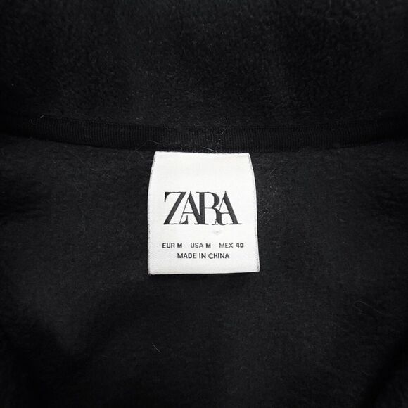ZARA MAN Mixed Media Fleece Quarter Zip Pullover Sweatshirt Mens Medium Black - Picture 2 of 8
